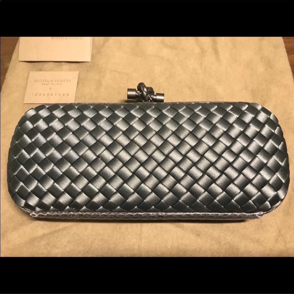 Bottega Veneta silk knot clutch with tags